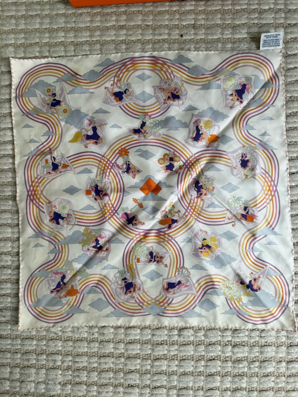 Hermes Multicolor Silk Scarf with Purple, Pink and Orange Motifs - Picture 3 of 4